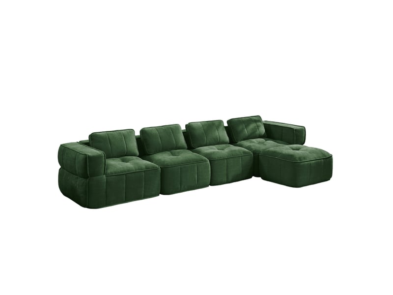 Canapé d'angle modulable sans cadre 4 places avec pouf en polyester vert - Conforama A
