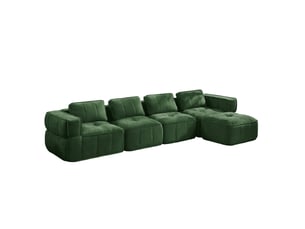 Canapé d'angle modulable sans cadre 4 places avec pouf en polyester vert