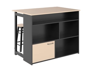 Ensemble bar 3 pièces noir avec table pliante, rangement et 2 tabourets