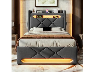 Lit avec rangement 90x200 cm VIVRYN   coloris gris