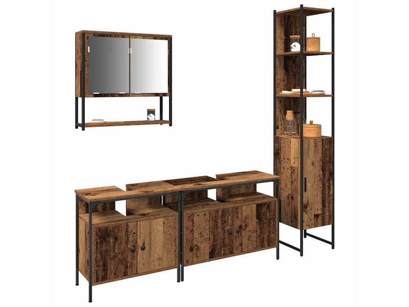  Ensemble de mobilier de salle de bain 4 pièces bois ancien cf64542  - Conforama C