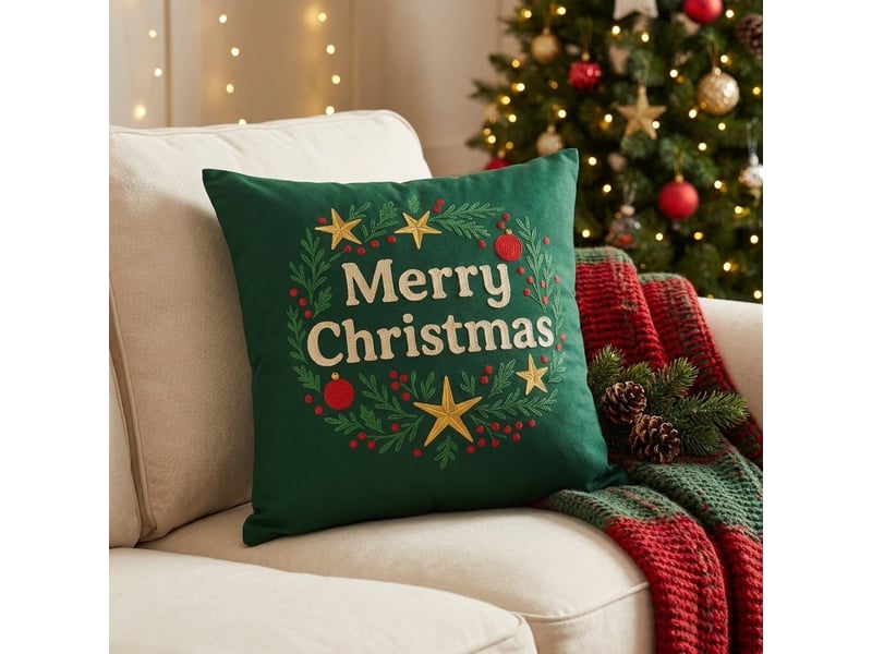  Housse de coussin rectangulaire de noël merry christmas dimm  - Conforama B