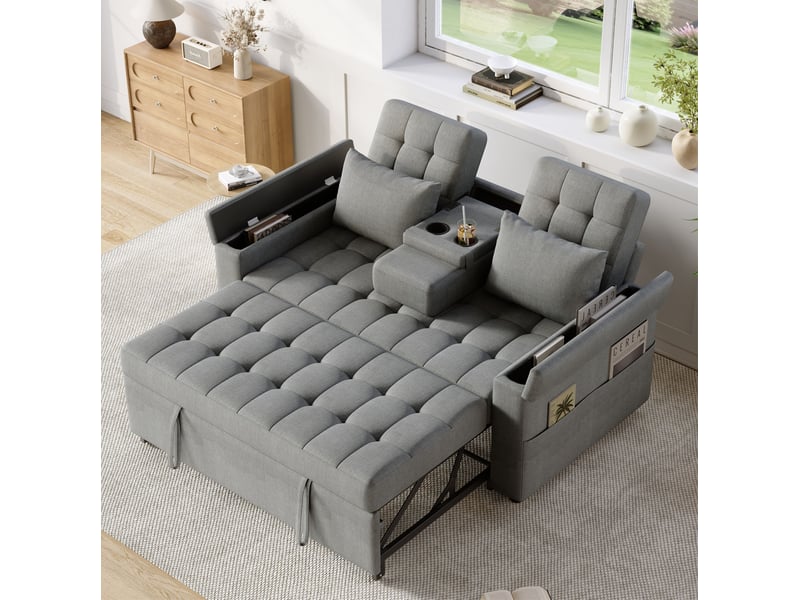 Canapé convertible modenvie 2 places avec rangement et dossier réglable gris 159 x 142,5 x 92 cm  - Conforama D