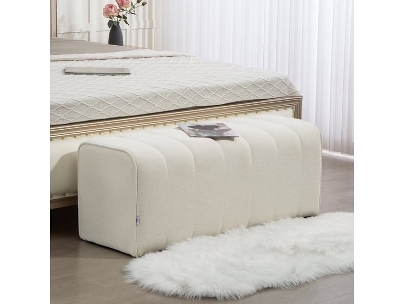  Banc de lit tcqpz rembourré 110 x 40 x 44 cm tissu aspect lin crème blanc  - Conforama B