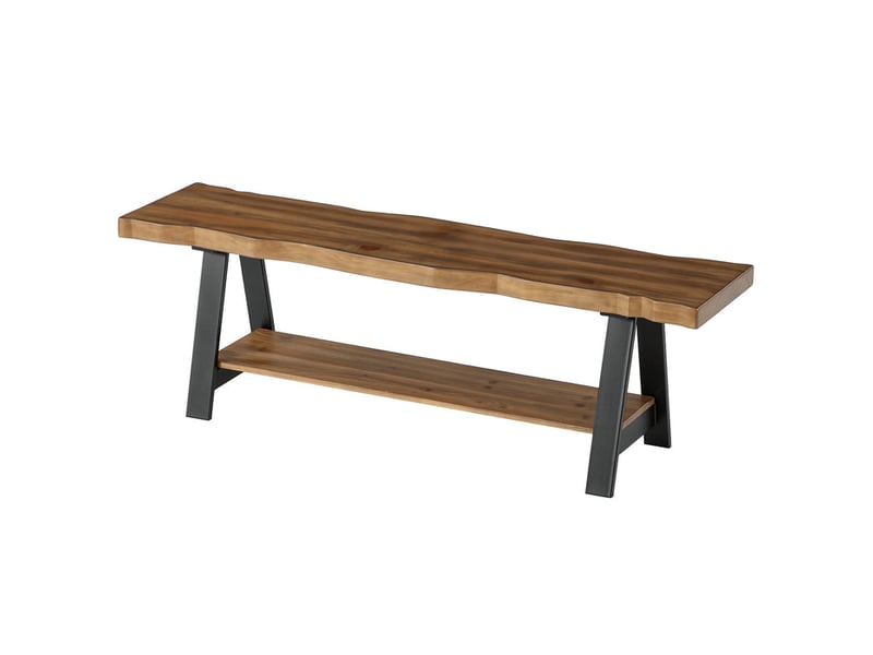  Banc à chaussures en bois massif avec bord naturel et 2 étagères, 160 cm, pour l'entrée  - Conforama A