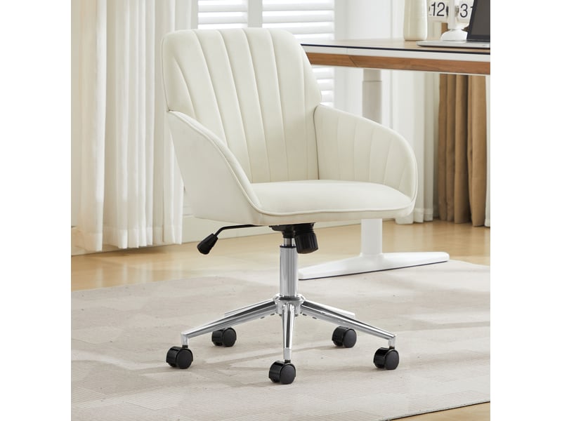 Fauteuil de bureau pivotant blanc en velours, hauteur réglable 50 à 59 cm, pour de longues journées assises  - Conforama B