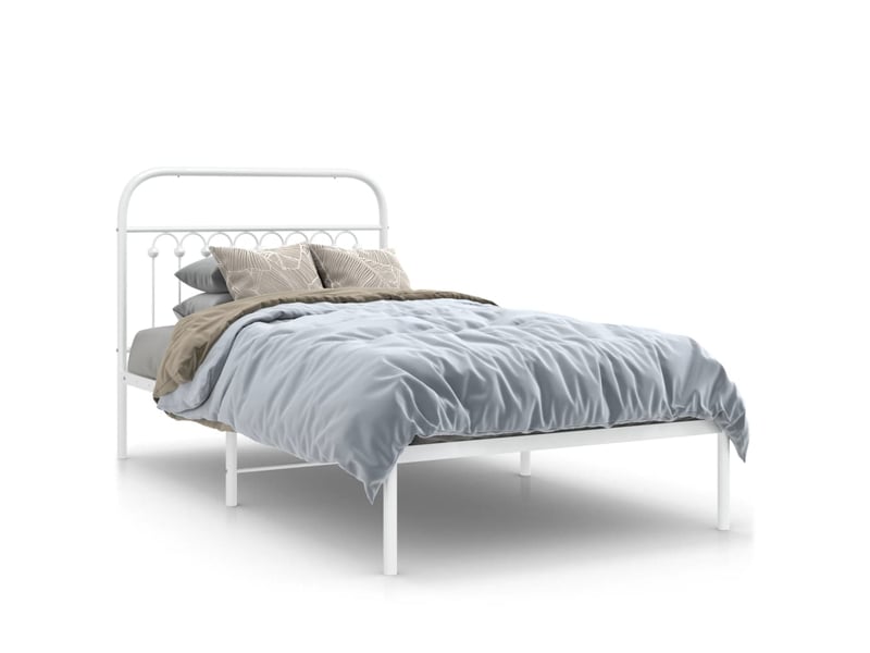  Lit simple- lit adulte -  cadre de lit métal sans matelas et tête de lit blanc 100x200 cm  - Conforama A