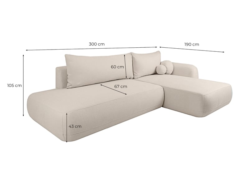  Canapé d'angle convertible 5 places fabio en tissu texturé - beige - angle droit FABIO - Conforama E