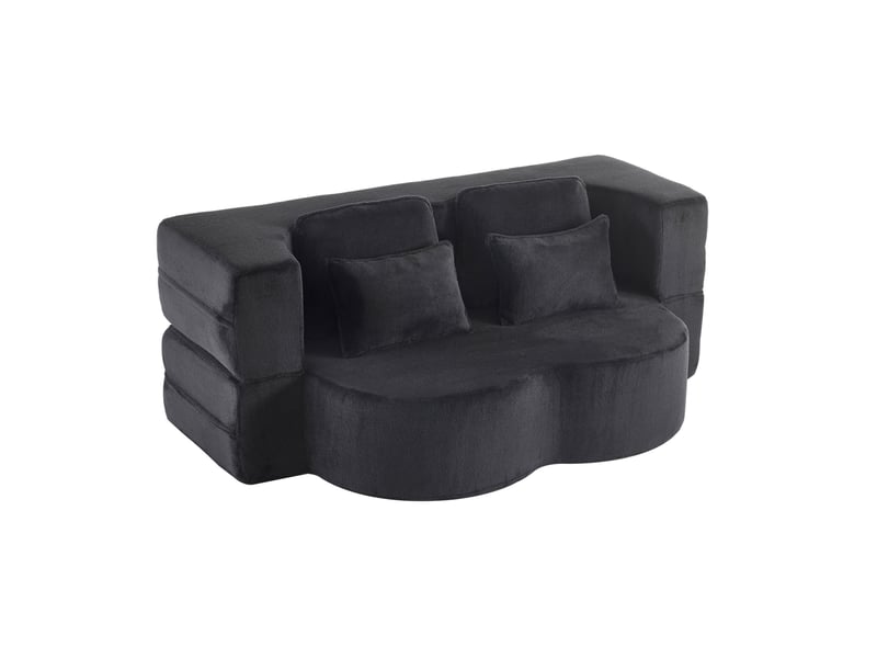  Canapé de sol convertible 2 places noir en velours avec 4 coussins - 198 x 60 x 76 cm  - Conforama A