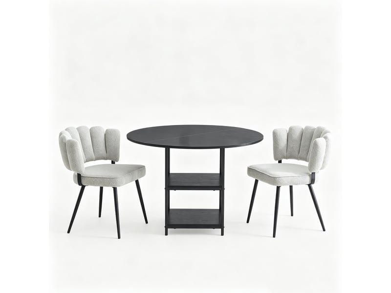 Ensemble table et chaises 2 places ø107 cm – noir et gris clair – double rangement, style industriel