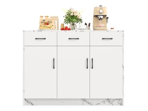 Îlot de cuisine fixe 120 x 60 x 90,5 cm, 3 tiroirs, 3 portes, blanc effet marbre