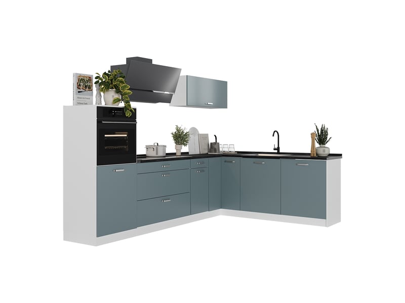 Vicco cuisine en angle, bleu-grisblanc, 287 x cm sans plan de travail - Conforama E