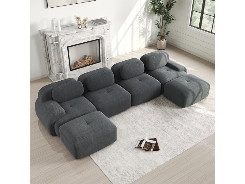  Canapé d'angle modulable en u 4 places gris en velours côtelé  - Conforama B