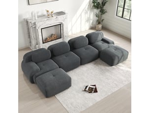 Canapé d'angle modulable en u 4 places gris en velours côtelé