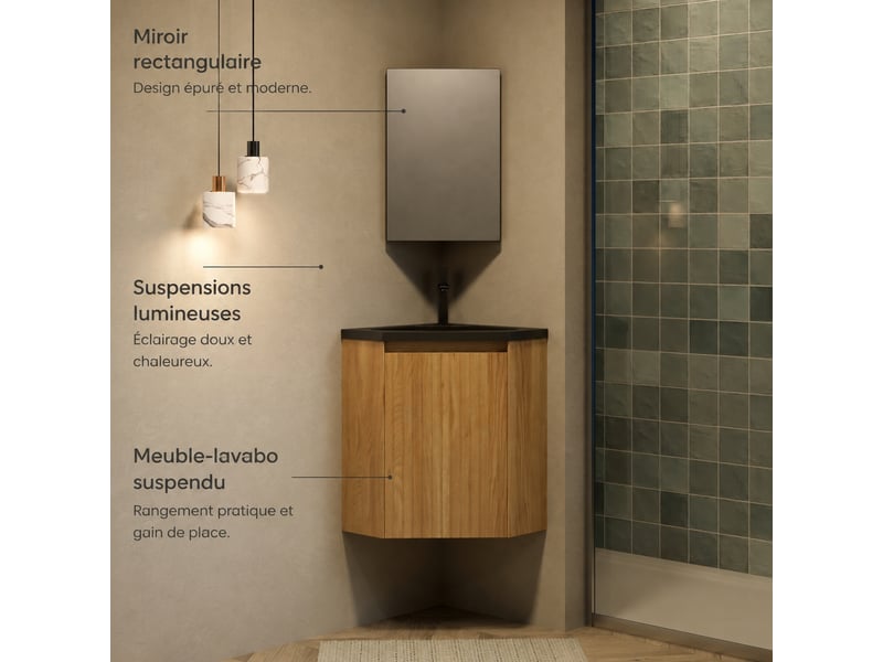  Meuble vasque mural d'angle 38 cm avec vasque intégrée en résine noir mat  - Conforama D