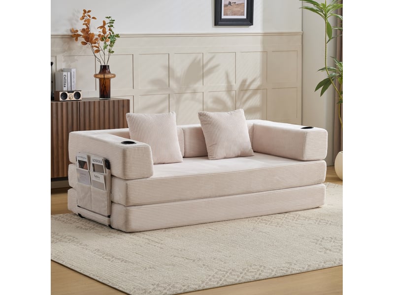  Canapé-lit convertible 185x92,5x60 cm en velours côtelé blanc  - Conforama B