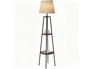 Lampadaire moderne 42 x 42 x 166 cm – noir et brun – 2 étagères intégrées, douille e27 sans ampoule