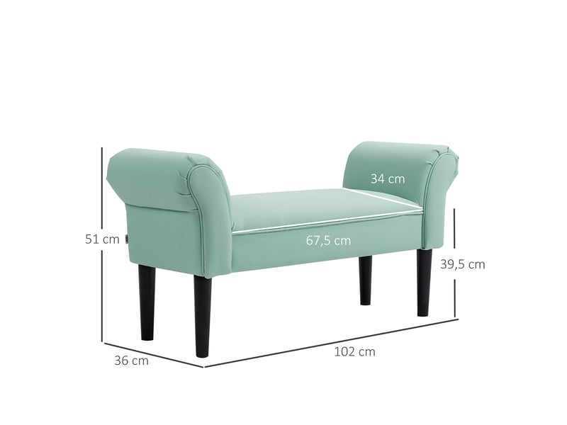  Banc entrée bout de lit rembourré pour chambre à coucher, tissu à voile, vert, 102 x 36 x 51 cm  - Conforama E