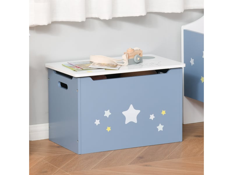  Coffre à jouets en bois bleu et blanc, banc pour chambre d'enfant 55 x 34 x 35,5 cm  - Conforama E