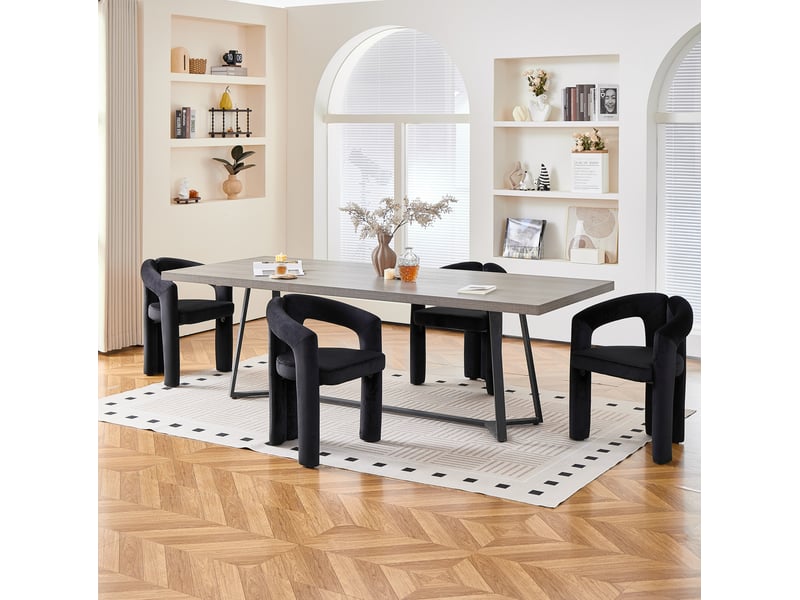  Lot de 4 chaises de salle à manger avec accoudoirs, mousse, velours couleur noir, design moderne  - Conforama D