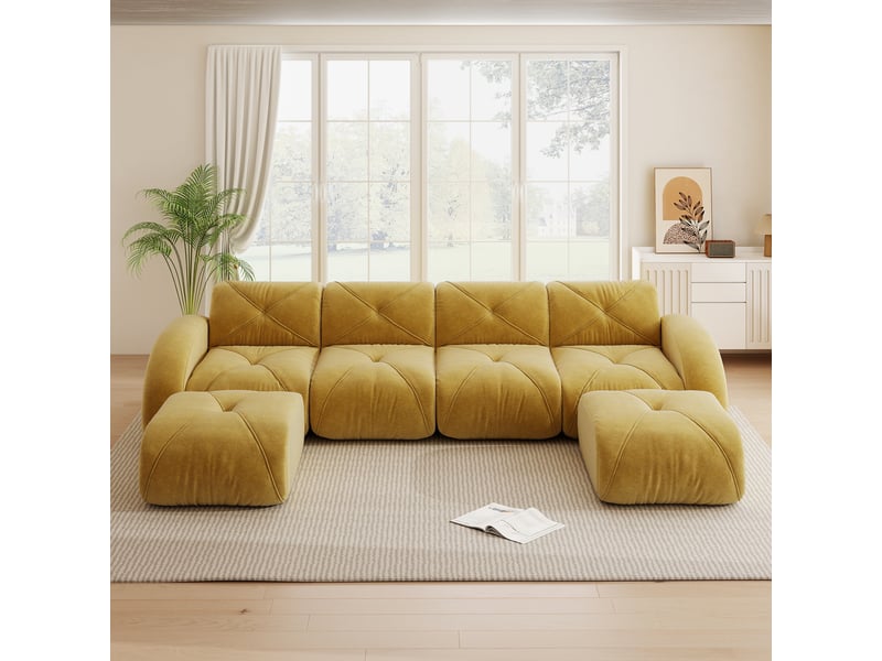  Canapé d'angle, canapé modulable – sans cadre, base antidérapante, jaune, 4 places, forme u, sans montage, en tissu  - Conforama A