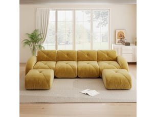 Canapé d'angle, canapé modulable – sans cadre, base antidérapante, jaune, 4 places, forme u, sans montage, en tissu