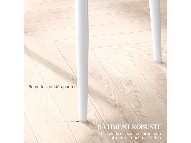  Lot de 2 chaises de salle à manger avec dossier haut, blanc, revêtement synthétique et pieds en acier  - Conforama W