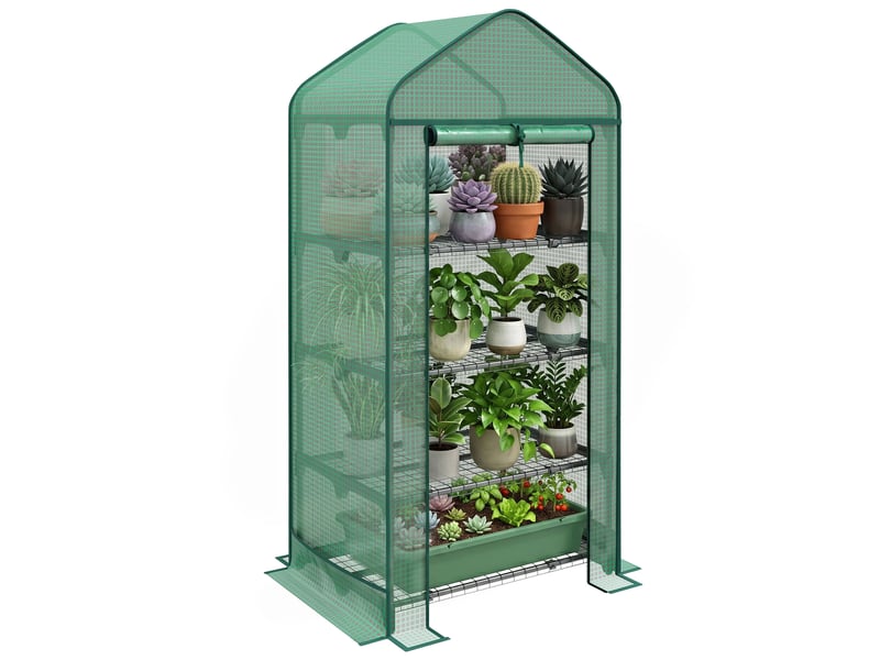  Serre à plantes à 4 niveaux avec porte enroulable, métal et pe, 69 x 49 x 158 cm, vert foncé  - Conforama A