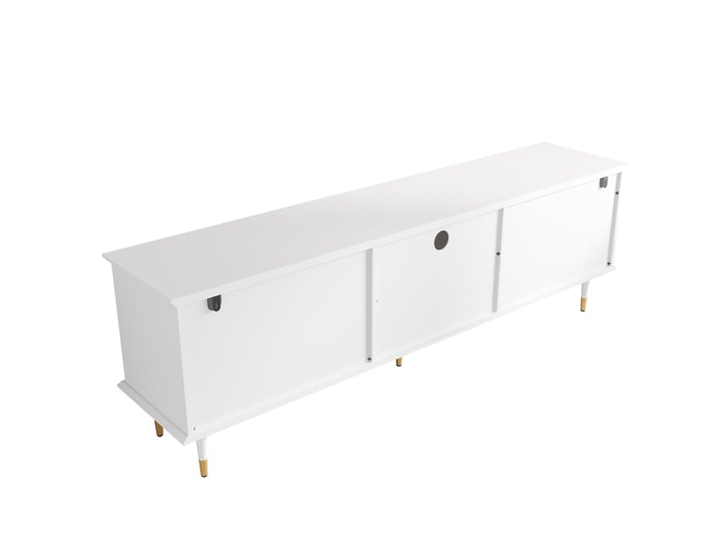 Meuble tv 2 portes avec tiroir, niche et passe-câbles - lpospi - fermeture douce, mdf laqué blanc 170 × 36 × 54 cm - Conforama E