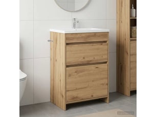 Meuble sous lavabo de salle de bain, commode chêne artisanal shl4226