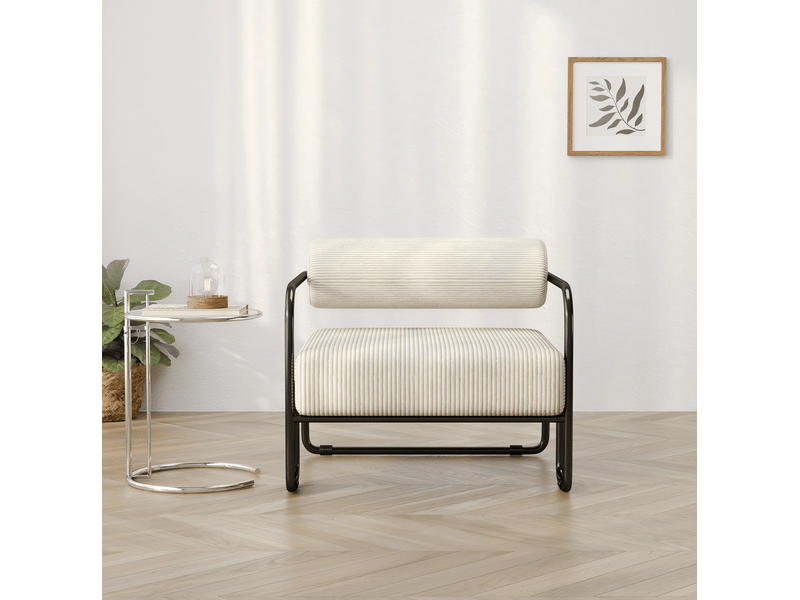  Fauteuil 73x68,5x70,5 cm, canapé 1 place, revêtement en tissu côtelé, structure en métal, design moderne, coloris beige  - Conforama E