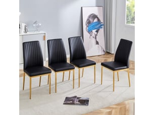Lot de 4 chaises noires, pu noir, piètement doré, style élégant, salle à manger