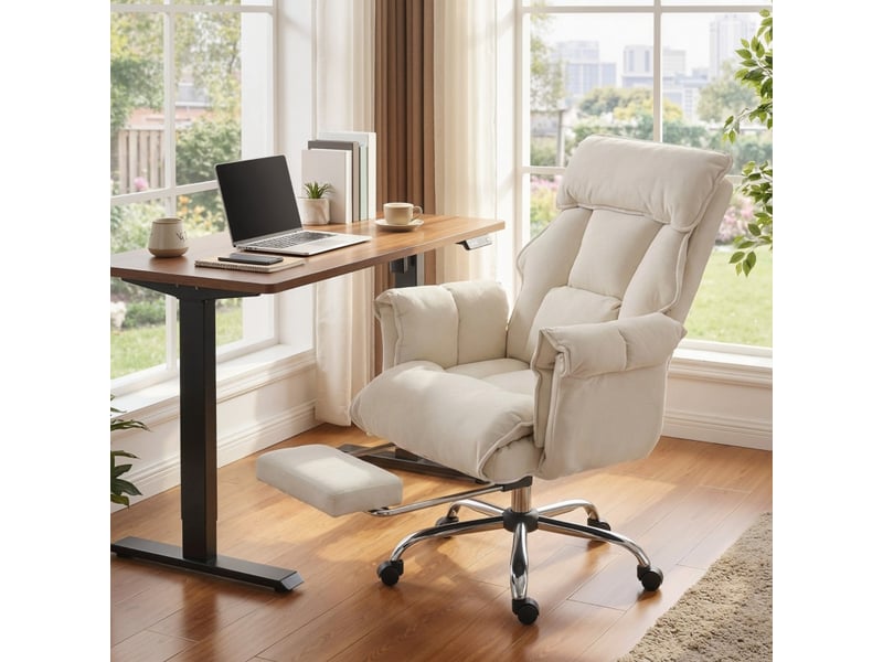 Sales fauteuil de bureau pivotant réglable soutien lombaire blanc crème - Conforama B