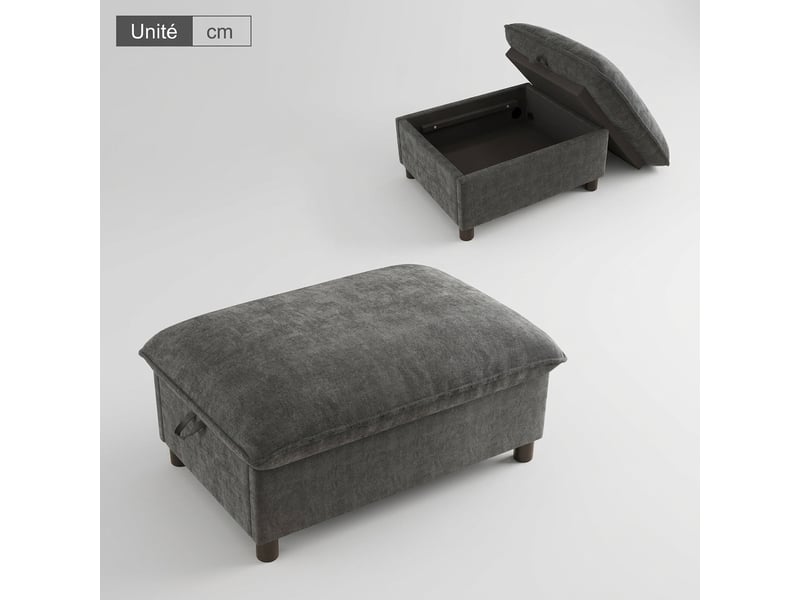  Banc de rangement gris 98x65x48 cm en tissu chenille avec pieds de 8 cm  - Conforama C