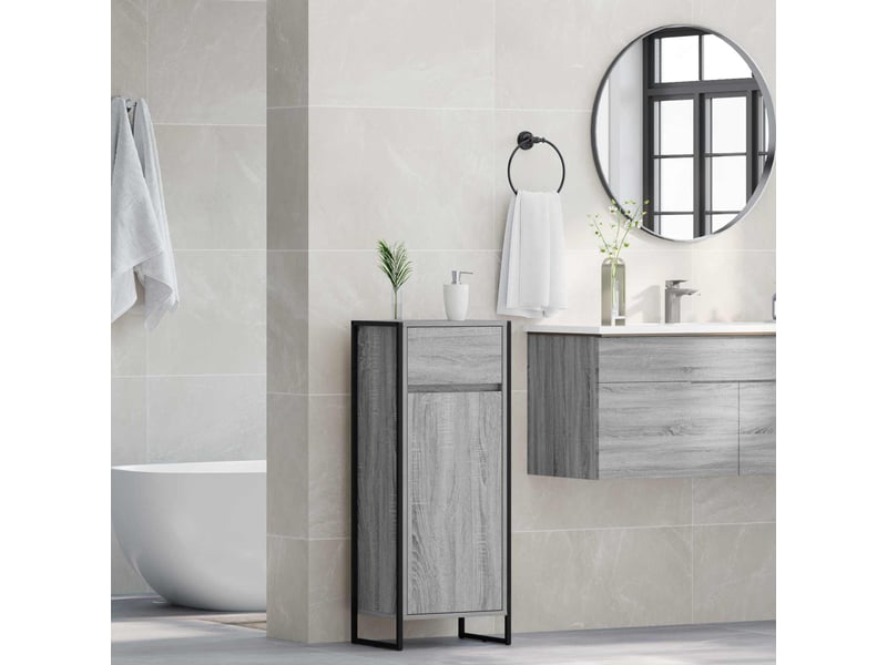  Cabinet de salle de bain, meuble de rangement gris sonoma 40x30x100 cm  - Conforama D