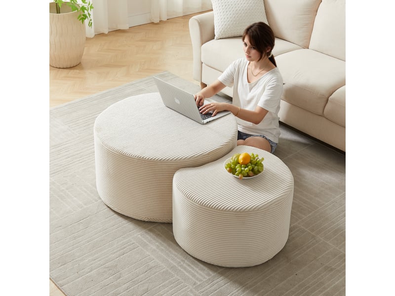 Table basse ronde beige lot de 2 en tissu - Conforama E
