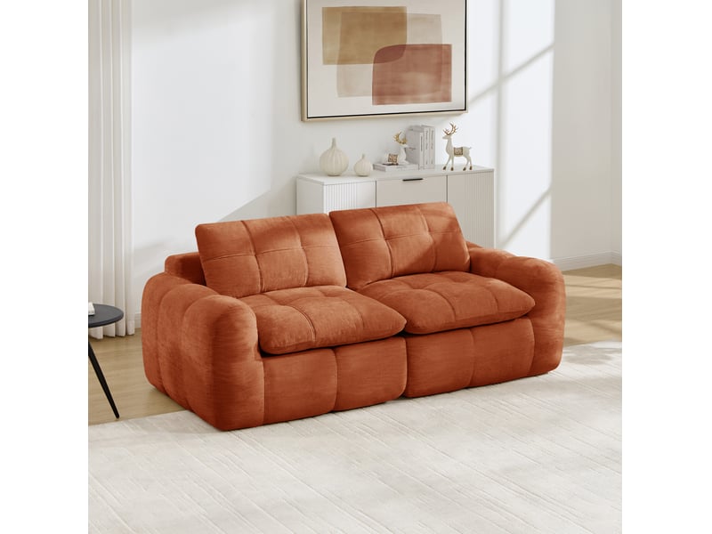 Canapé modulable 2 places en chenille orange, assise profonde - Conforama B