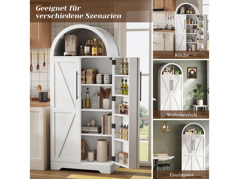 Buffet blanc moderne 165x70x40cm armoire rangement cuisine design voûté mdf - Conforama D