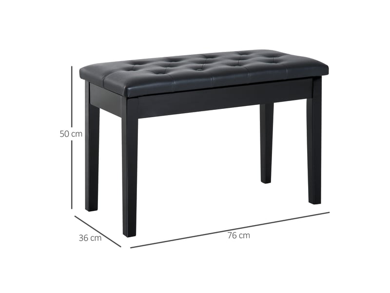  Tabouret de piano avec coffre intégré coussin similicuir bois massif 76x36x50cm noir  - Conforama C