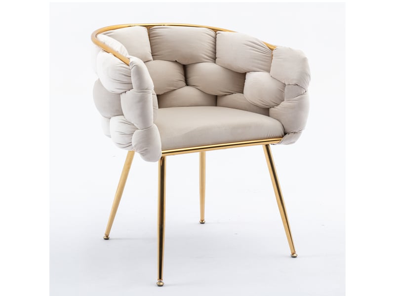  Fauteuil en velours avec accoudoirs et dossier mi-haut, pour salon ou coiffeuse, structure métallique beige  - Conforama A