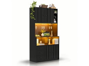 Armoire de cuisine haute avec vitrine, éclairage led rgb et prises usb, 100 x 40 x 180 cm, noir