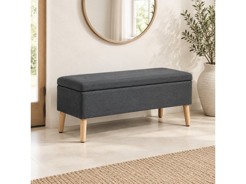  Banc de rangement rembourré 110x39x45 cm gris foncé polyester, coffre sous assise rabattable  - Conforama B