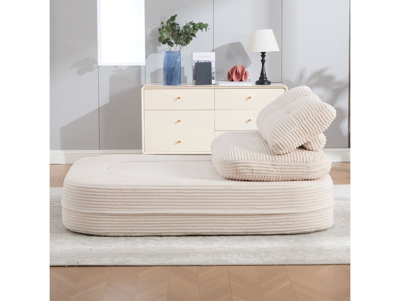  Canapé convertible 2 places avec accoudoirs amovibles, porte-gobelets et poches latérales en velours côtelé beige  - Conforama E