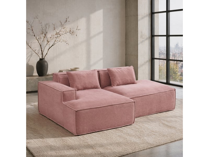  Canapé 2 places en polyester rose bébé avec 2 coussins - 233 x 129 x 70 cm  - Conforama C