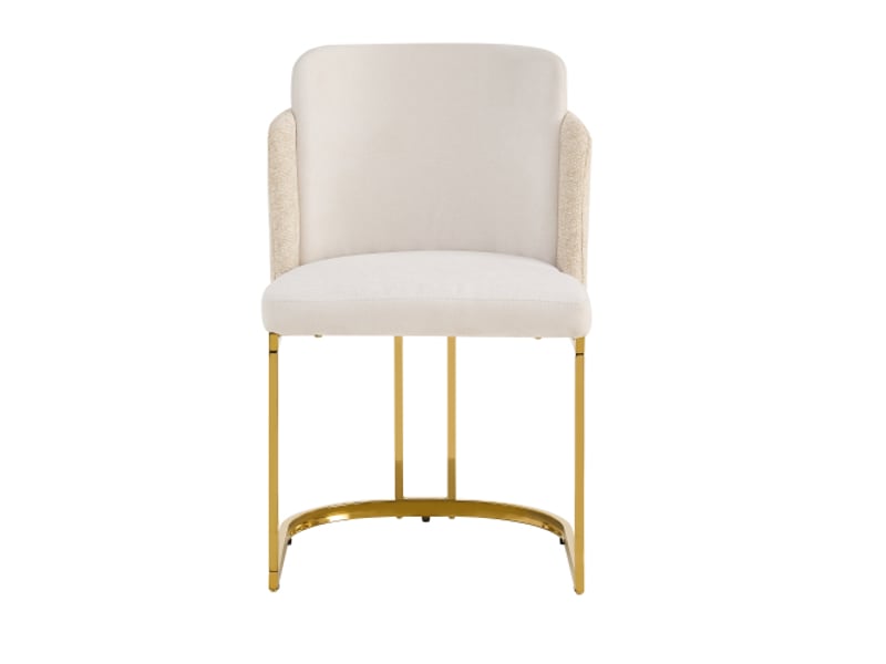 4 chaises de salle à manger en chenille beige et doré, confortables, pieds galvanisés - style moderne pour cafés-restos - Conforama E