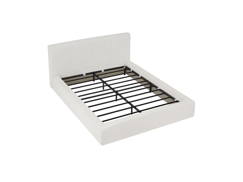 Lit double compressé 160x200 cm, coloris blanc crème, tête de lit capitonnée en mousse, structure en acier renforcé, sans matelas, pour chambre adulte Luxe haut de gamme - Conforama A