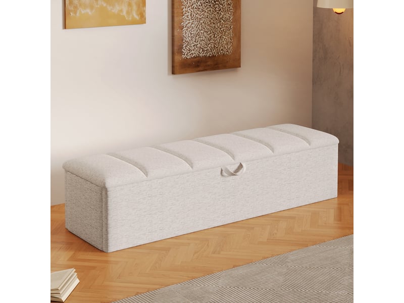 Pouf de salon - tabouret de chevet, tabouret de canapé, mobile, avec compartiment de rangement, 113 x 32 x 36 cm, blanc - Conforama C