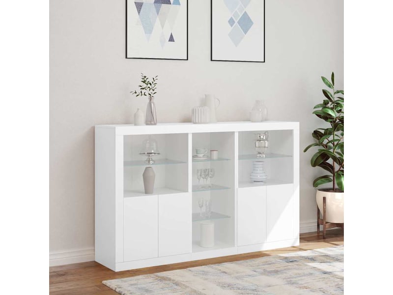  Buffet - bahut - meuble de rangement avec lumières led blanc 162x37x100 cm  - Conforama D