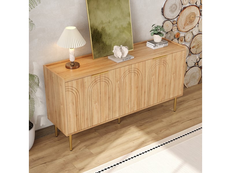 Buffet 4 portes à étagères réglables avec fermeture douce pour salon en mdf 140×38×75 cm naturel - Conforama C