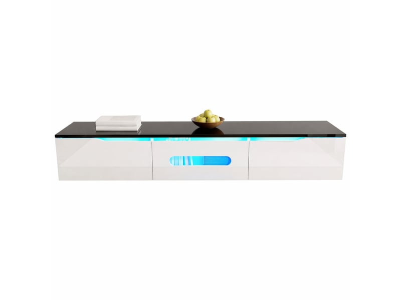  Meuble tv modenvie 180 x 35 x 30 cm led 16 couleurs noir et blanc mdf panneaux de particules  - Conforama A